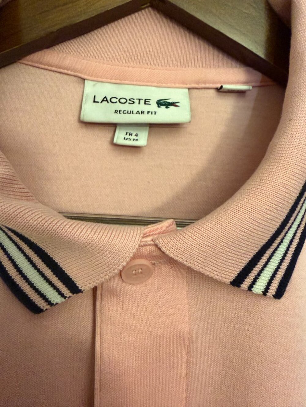 Lacoste Men’s Pink Regular Fit Polo Shirt Medium Striped Collar Preppy - Picture 6 of 7